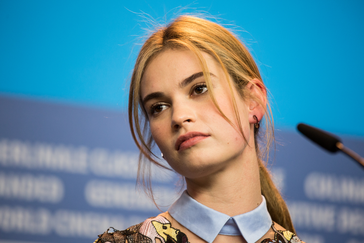 Lily James at a press conference at the Berlin International Film Festival in 2015