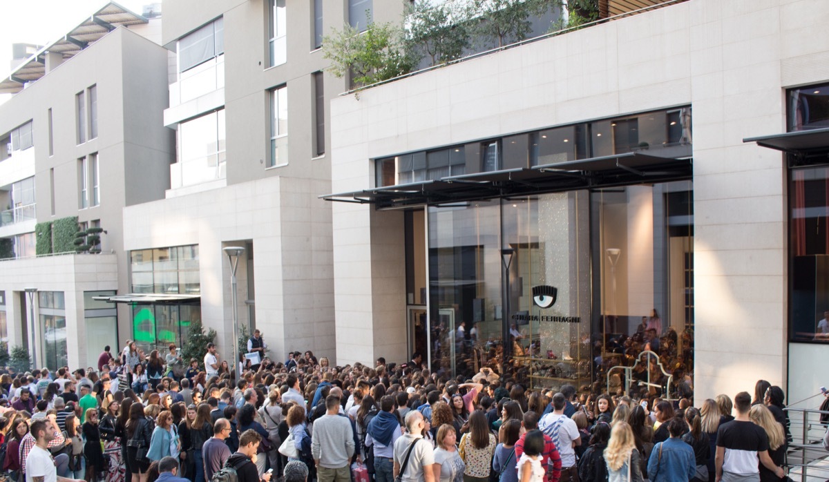 crowd in front of store