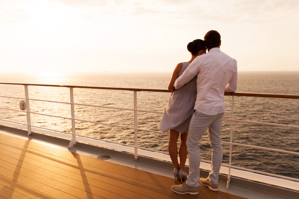 Couple celebrating their honeymoon on a cruise