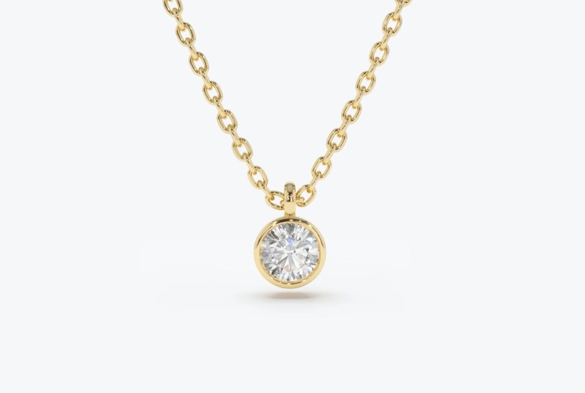 diamond solitaire necklace on yellow gold chain