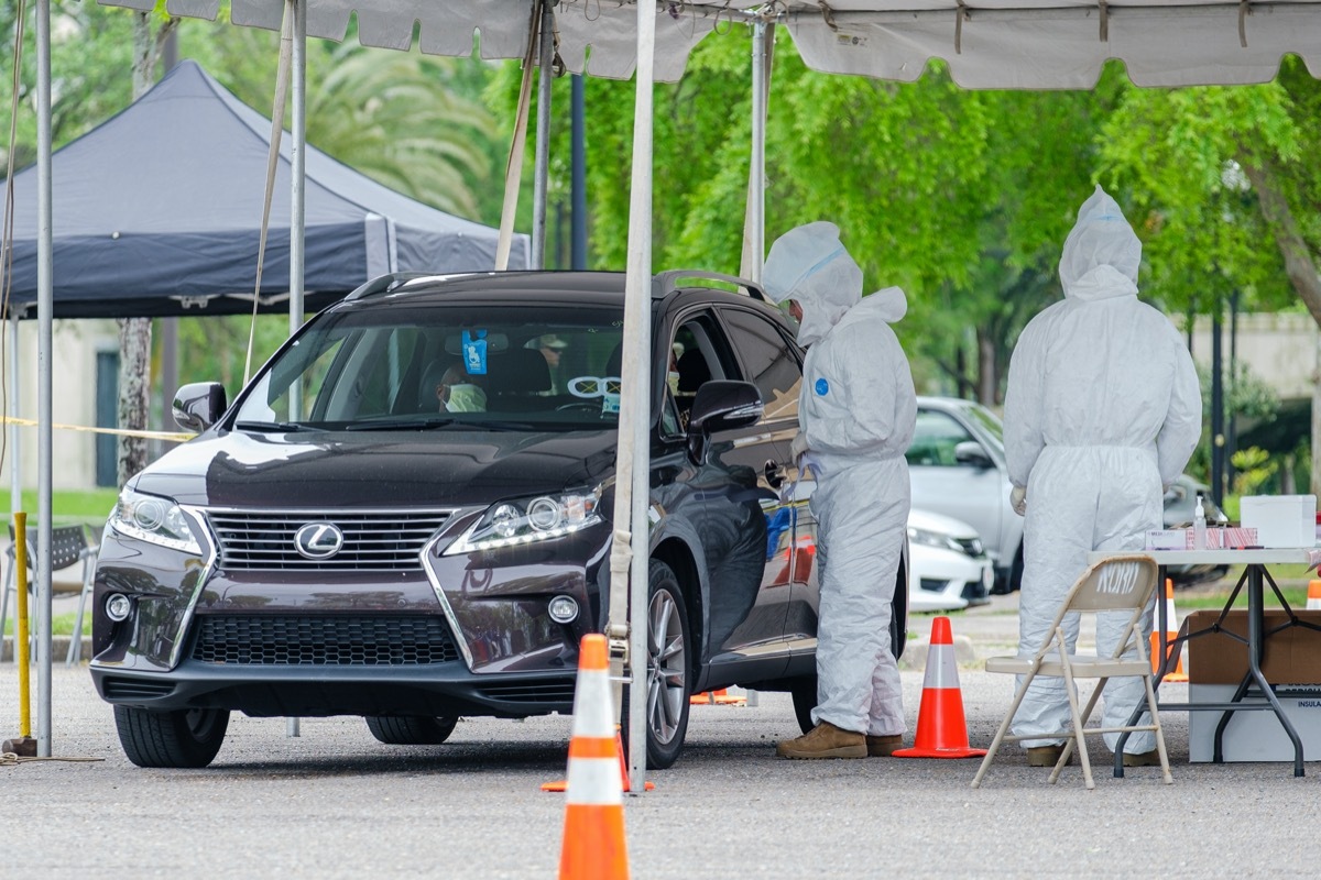 Coronavirus Drive Thru Testing at Mahalia Jackson Theater in New Orleans, LA, USA