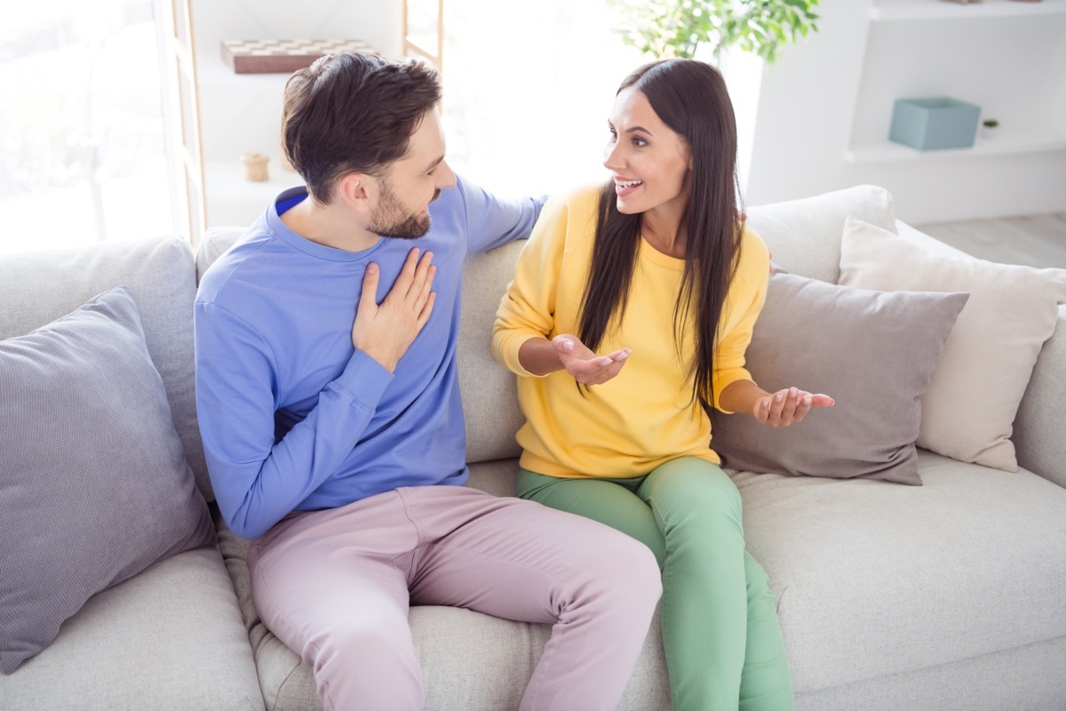 woman giving husband opinion