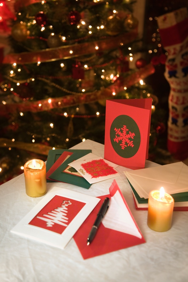 christmas cards on table