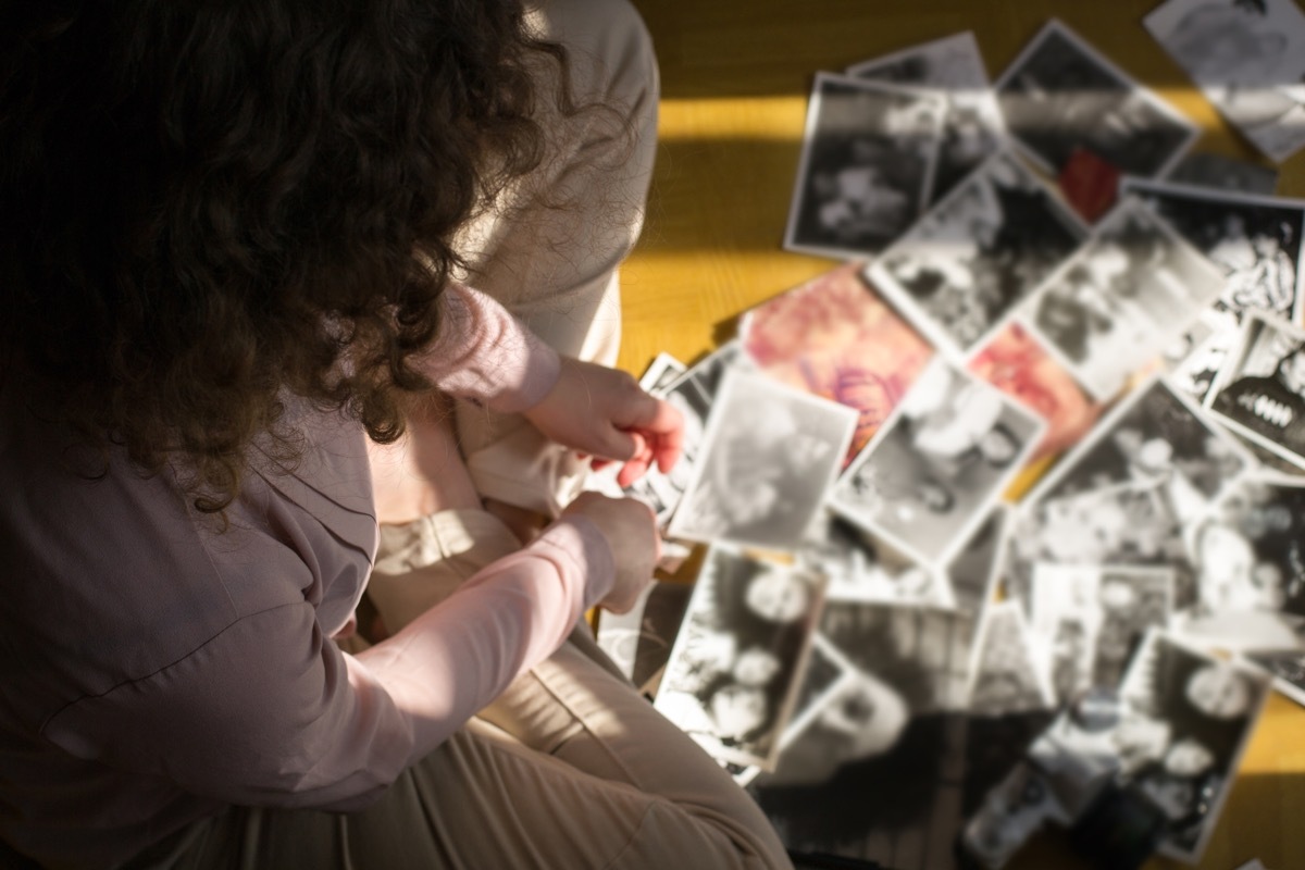 Woman looking at photos