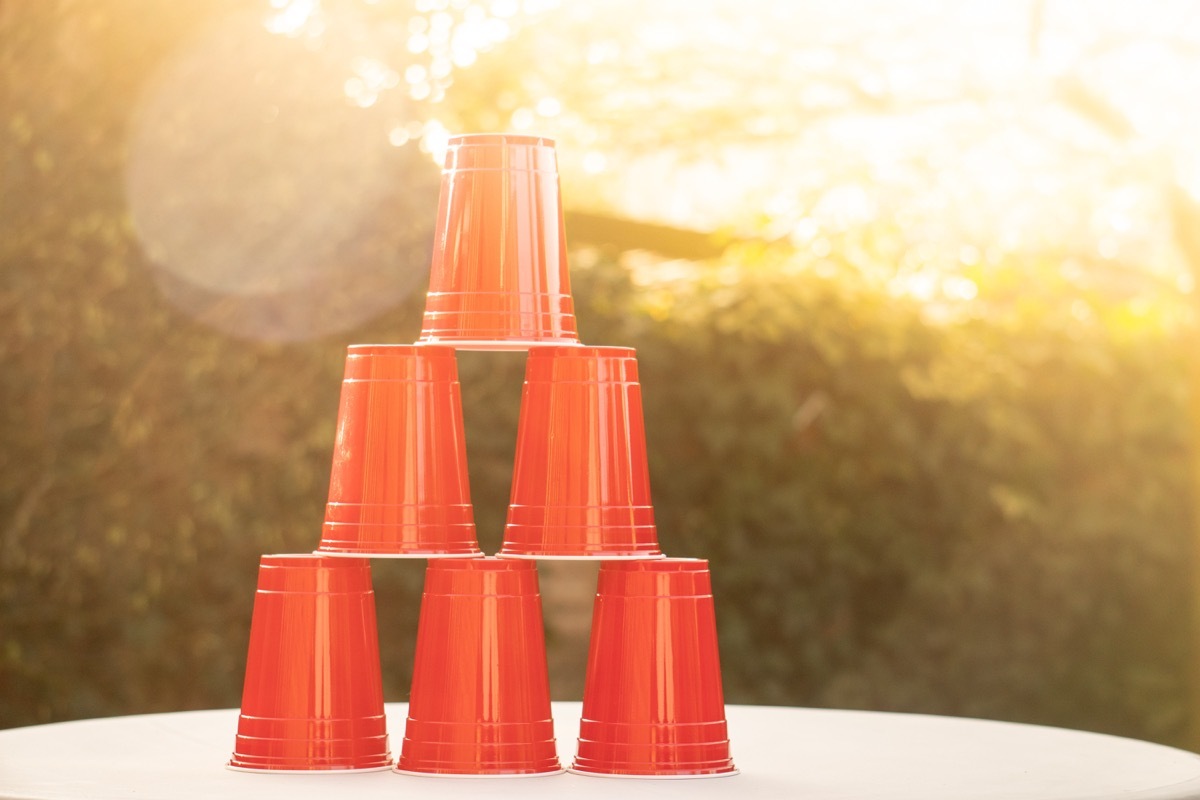 A stack of red plastic solo cups