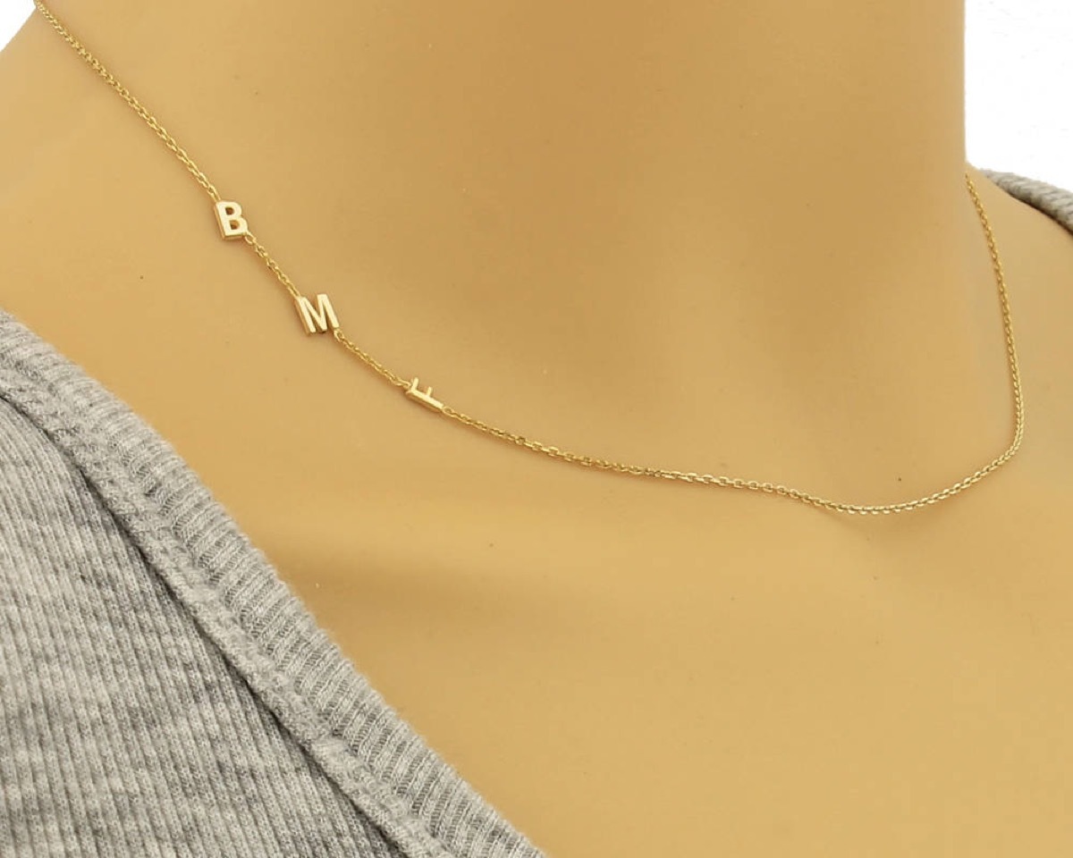 b m f initials on gold chain, Etsy jewelry