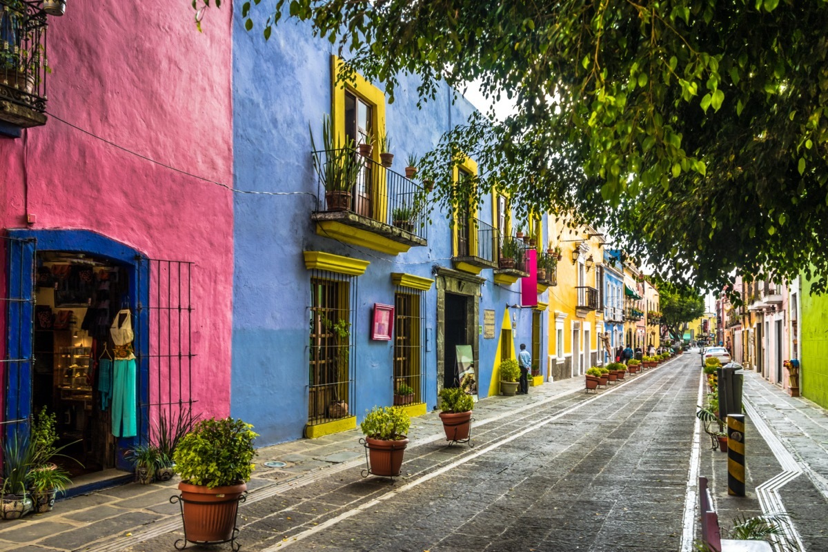 pastel color historic houses in puebla mexico