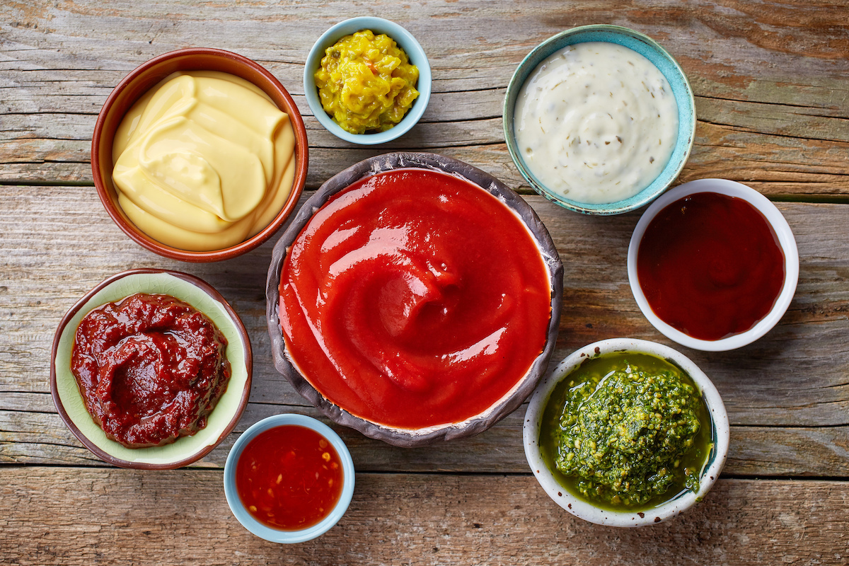 bowls of various condiments