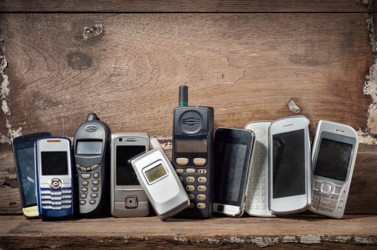 old obsolete mobile phones on shelf