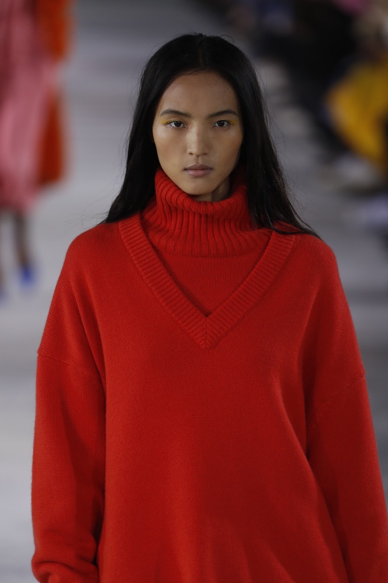 NEW YORK, NY - FEBRUARY 11: A model walks the runway wearing Tibi Fall 2018 at Pier 17 on February 11, 2018 in New York City. - Image