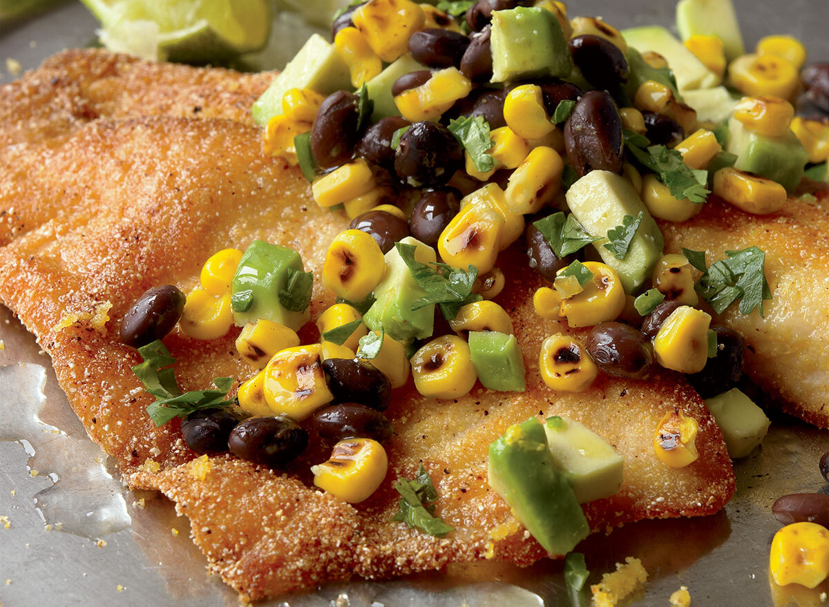 Healthy cornmeal catfish with corn salsa