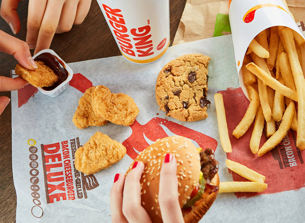 Burger king burger chicken nuggets fries and cookie