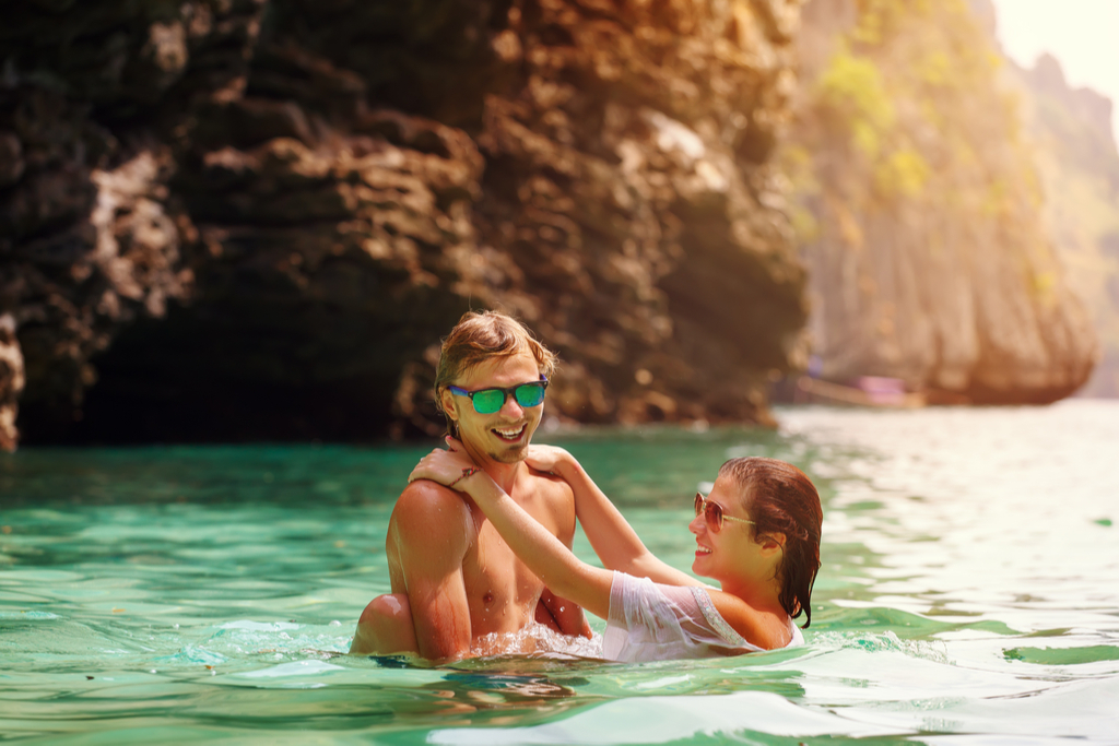 Couple Swimming in Ocean Romance