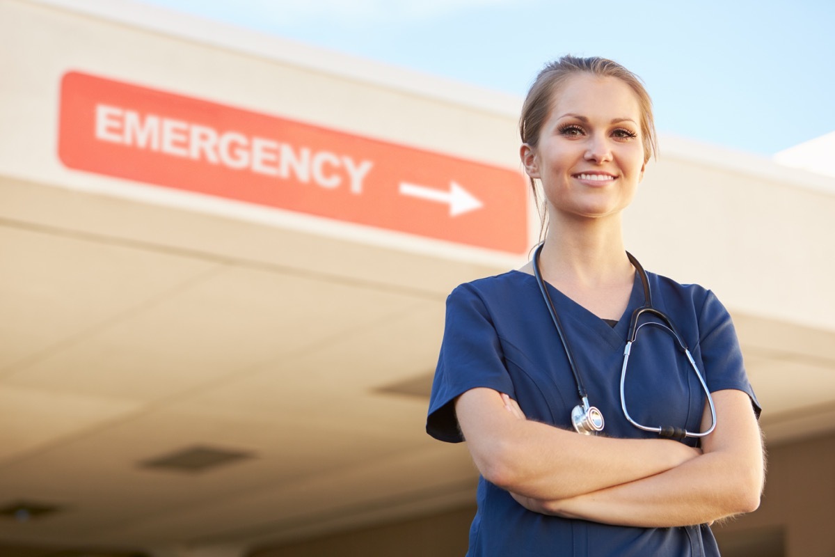 Female Doctor Standing Outside Hospital