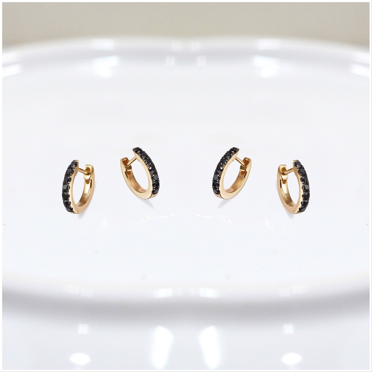 two pairs of gold hoops with black diamonds, Etsy jewelry