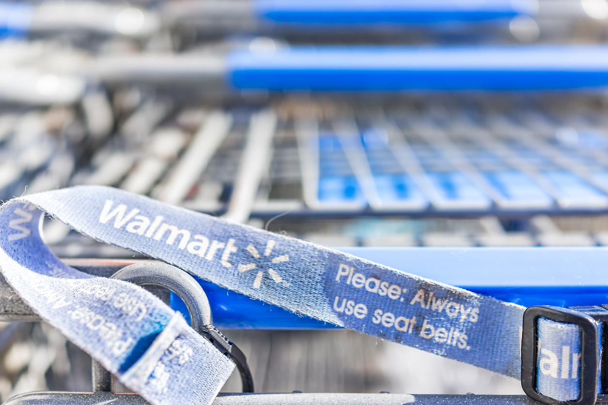 A close up of a strap on a Walmart shopping cart