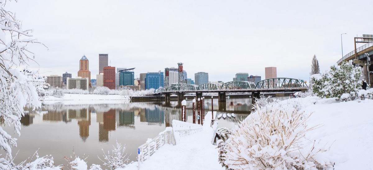 Portland Oregon landscape covered in snow