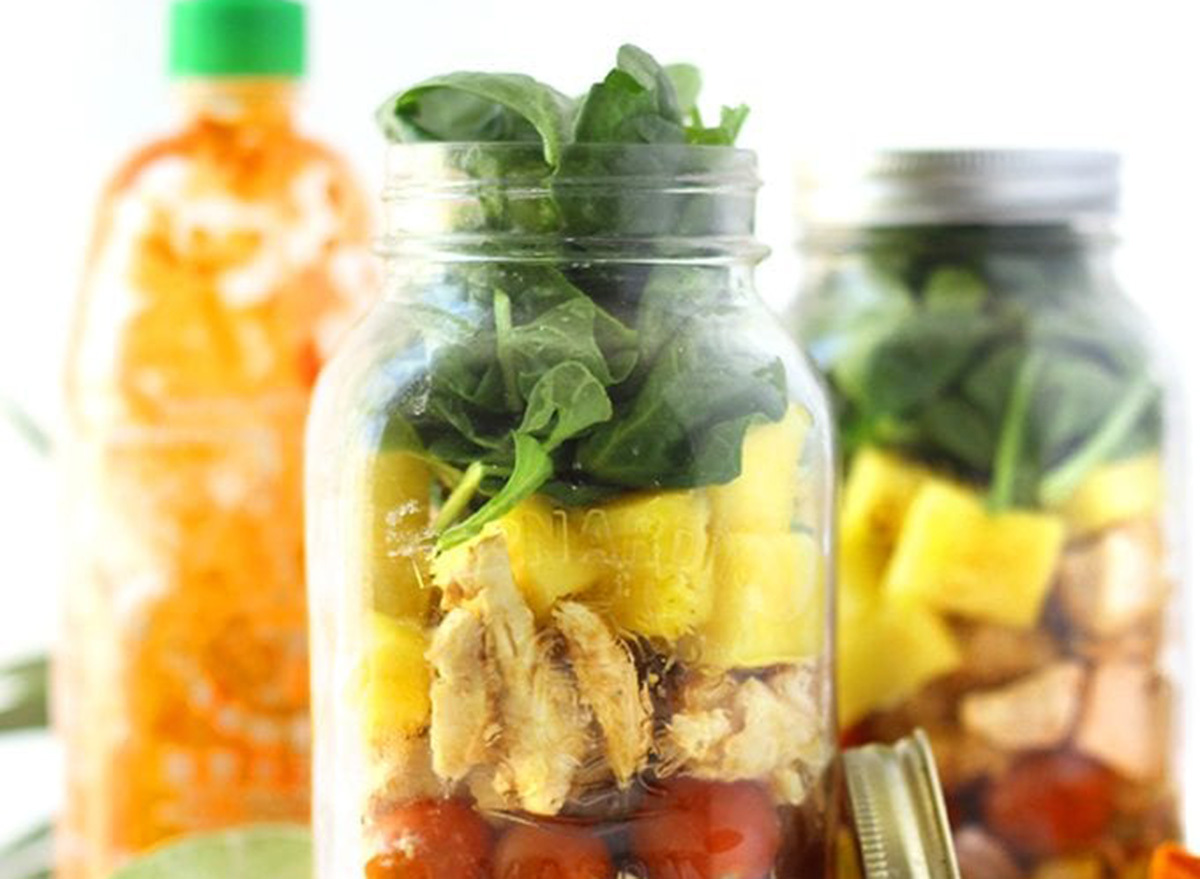 sriracha chicken salad in a jar