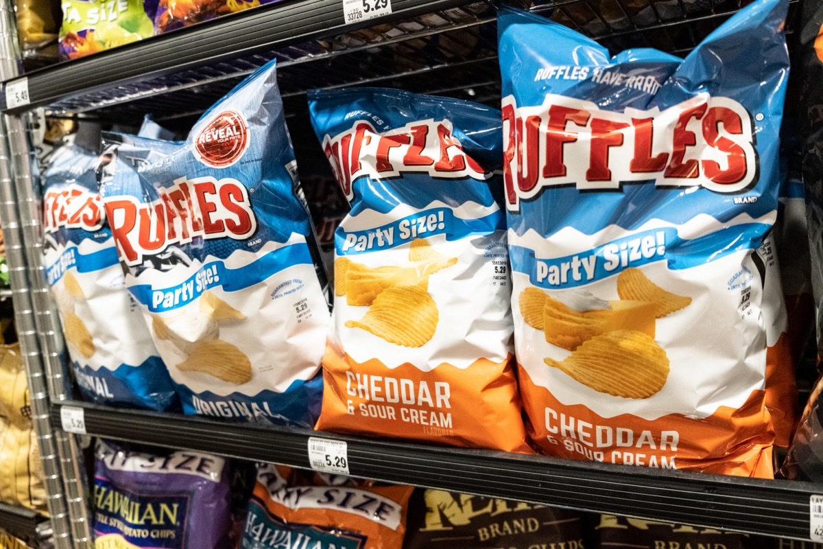 display of ruffles chips in supermarket