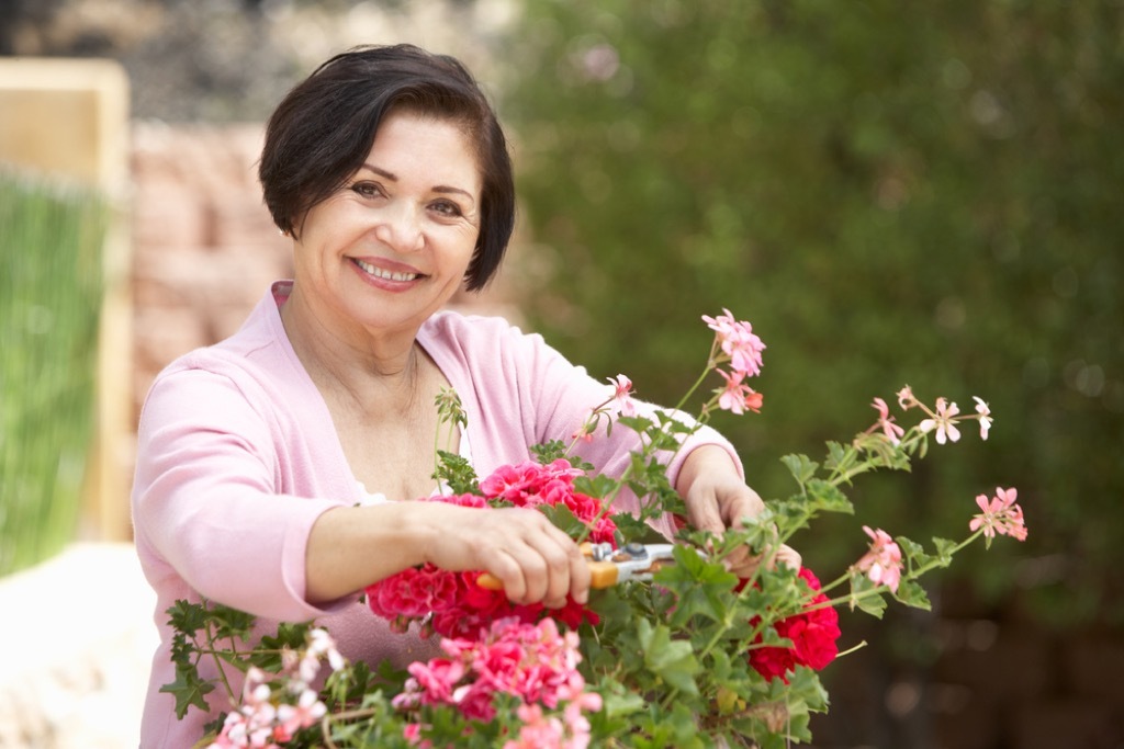 older woman with flowers