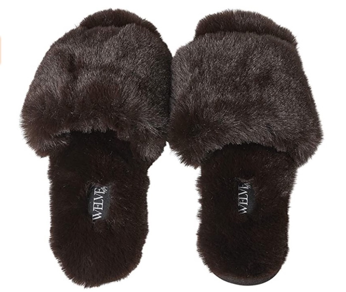 black faux fur slippers