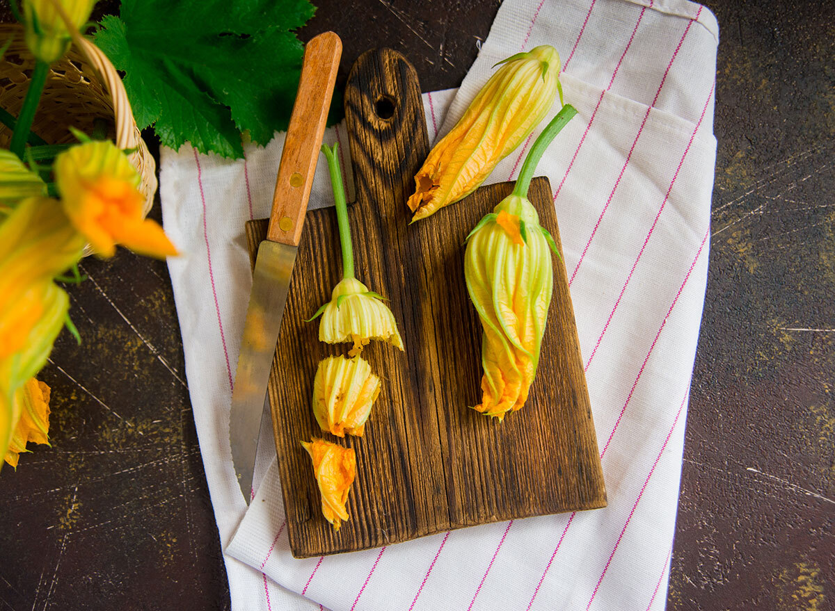 squash blossoms cutting board