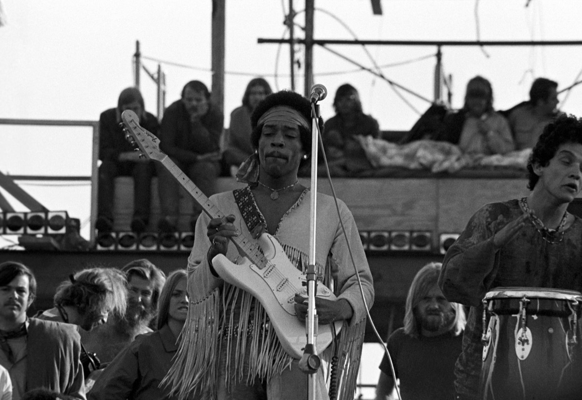 Jimi Hendrix performing at Woodstock