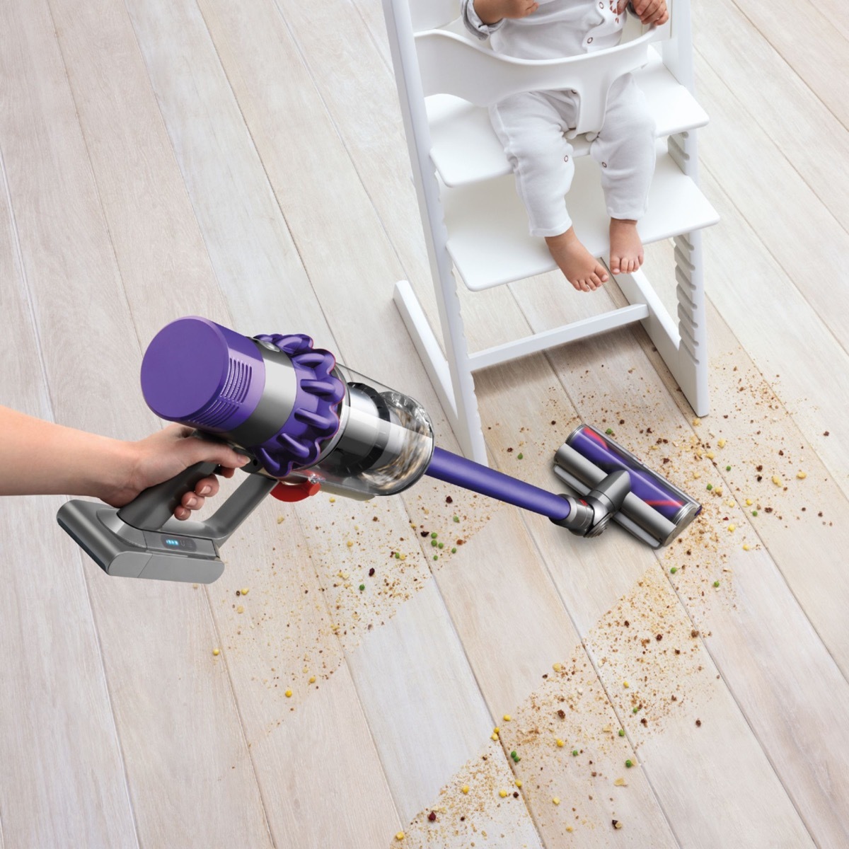 vacuum cleaning messy dining room