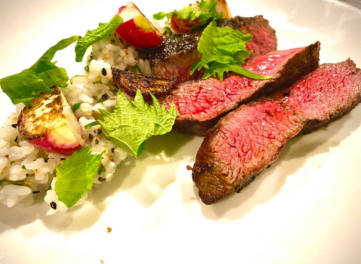 steak frites with garnish