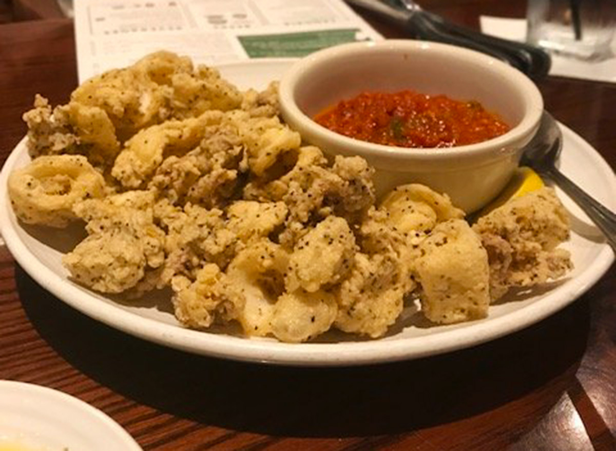 carrabbas calamari marinara on white plate