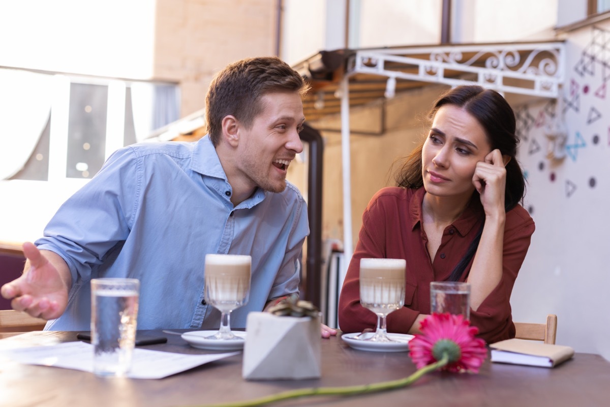 Man talking too much on a date