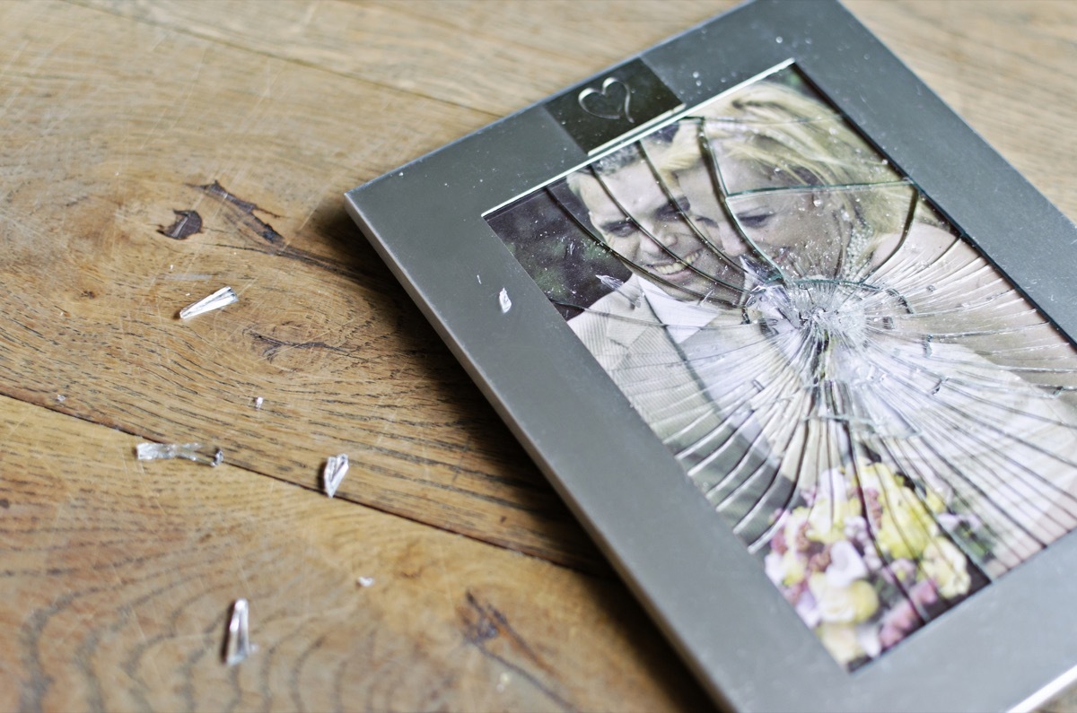 Wedding picture frame broken on floor