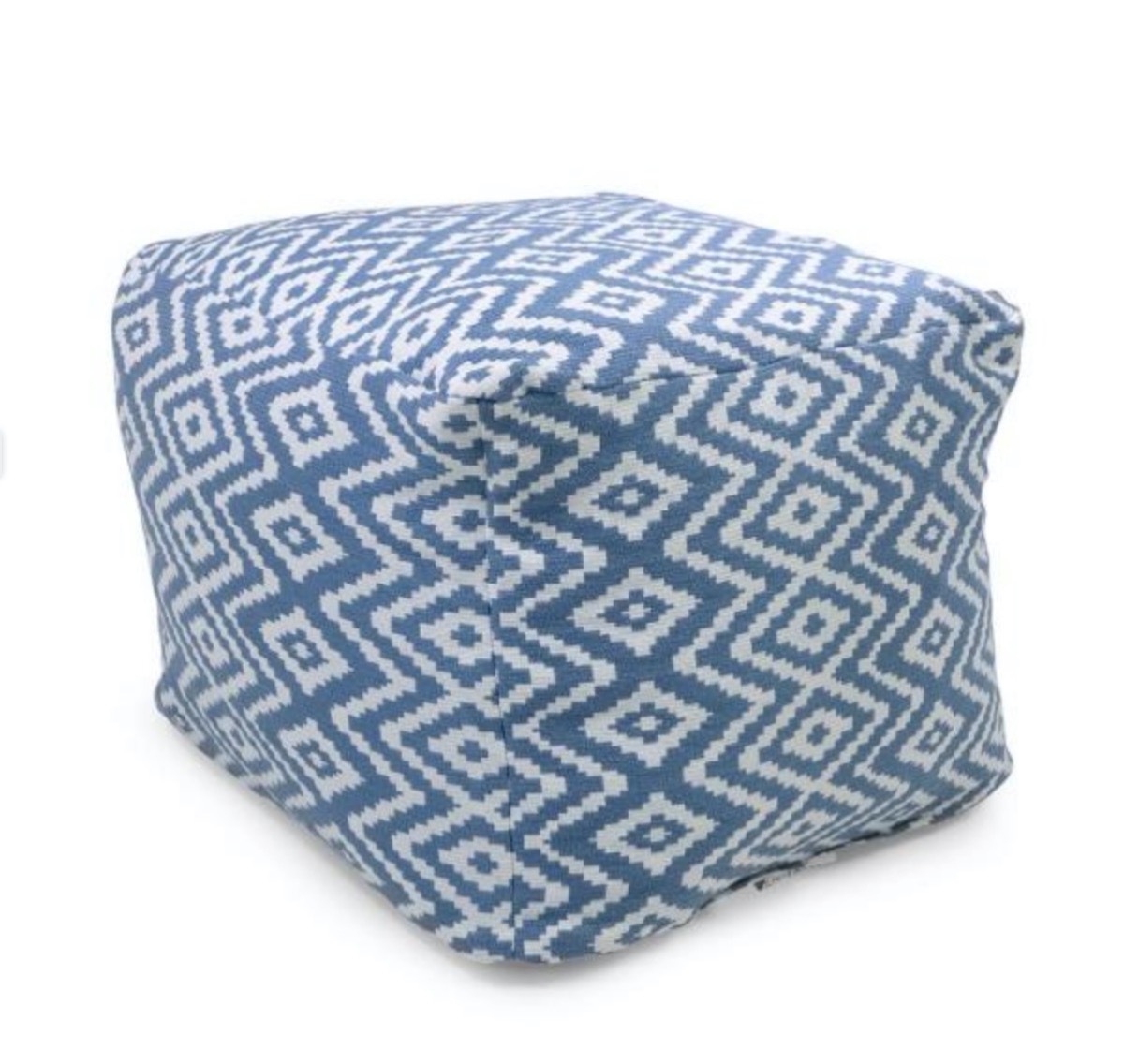 blue and white pouf chair