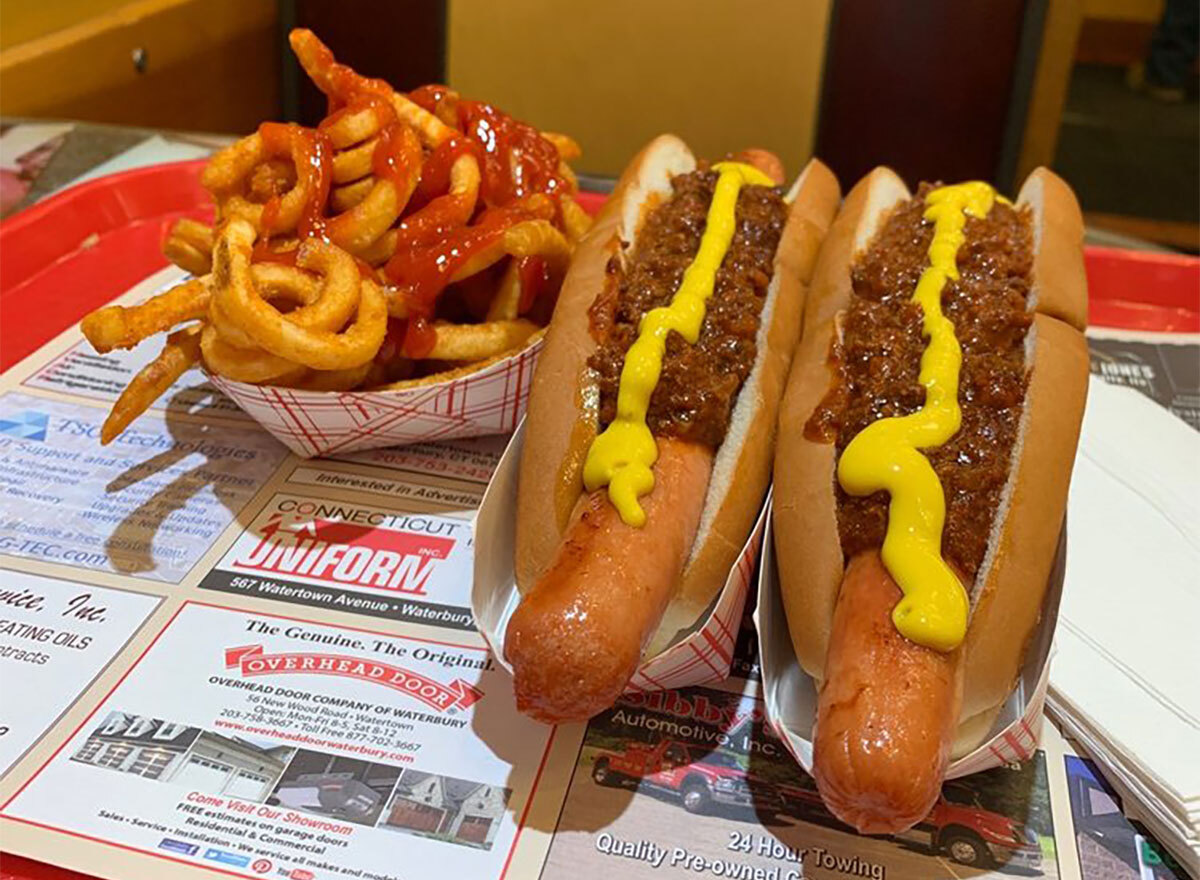 loaded hot dogs and curly fries