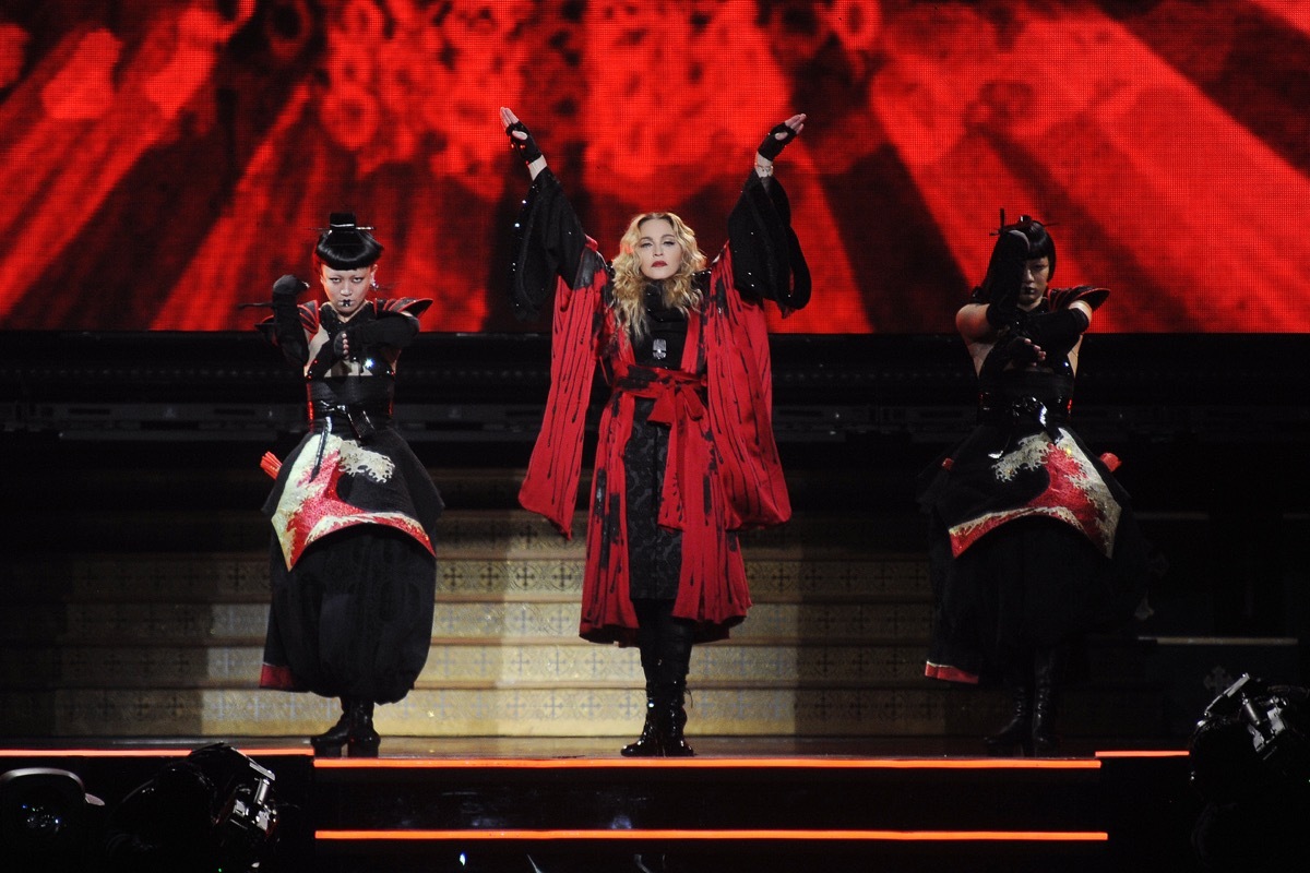 madonna performing on stage in prague