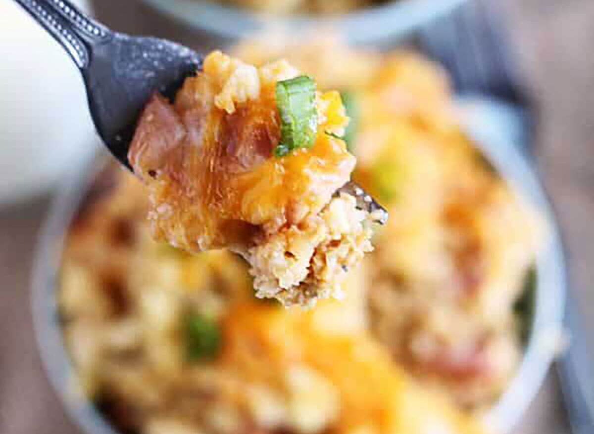 crock pot tater tot egg bake on fork