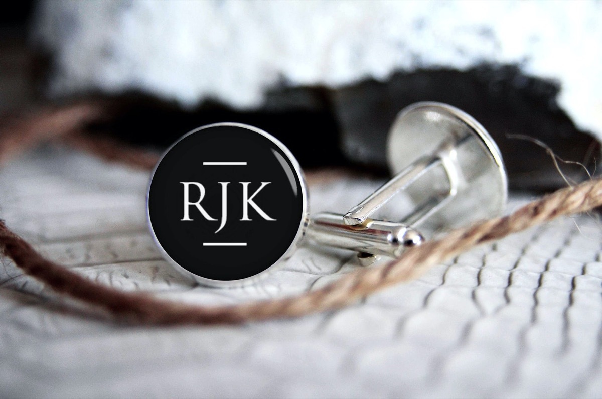 black monogrammed cufflinks