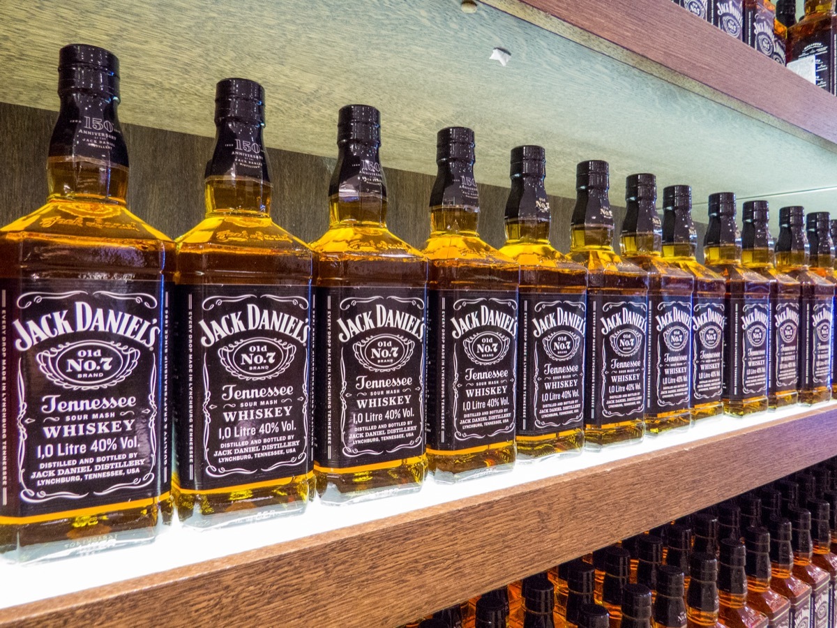 row of jack daniel's bottles