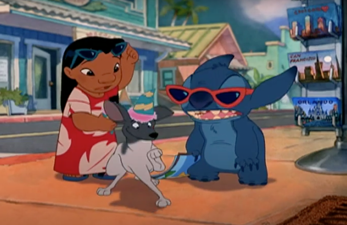 Lilo, Stitch, and a dog in 