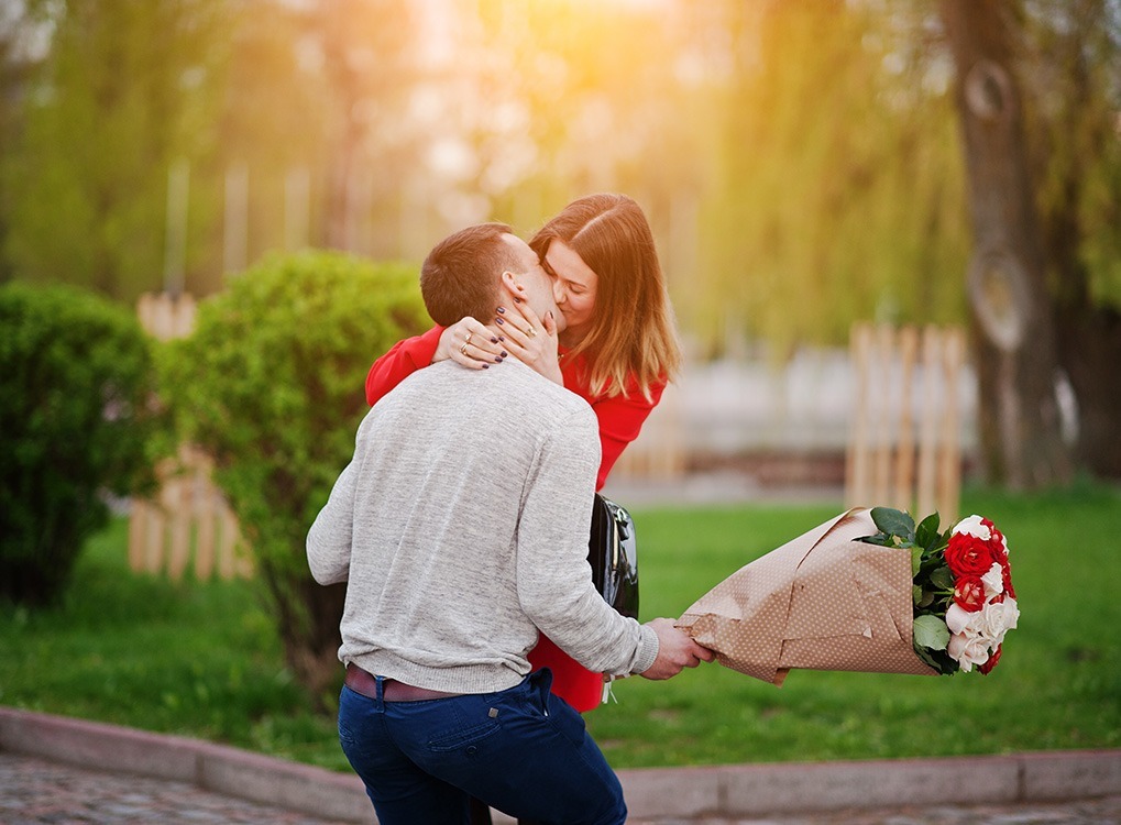 A young couple after a marriage proposal.