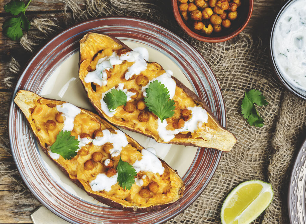 Roasted chickpea stuffed sweet potato