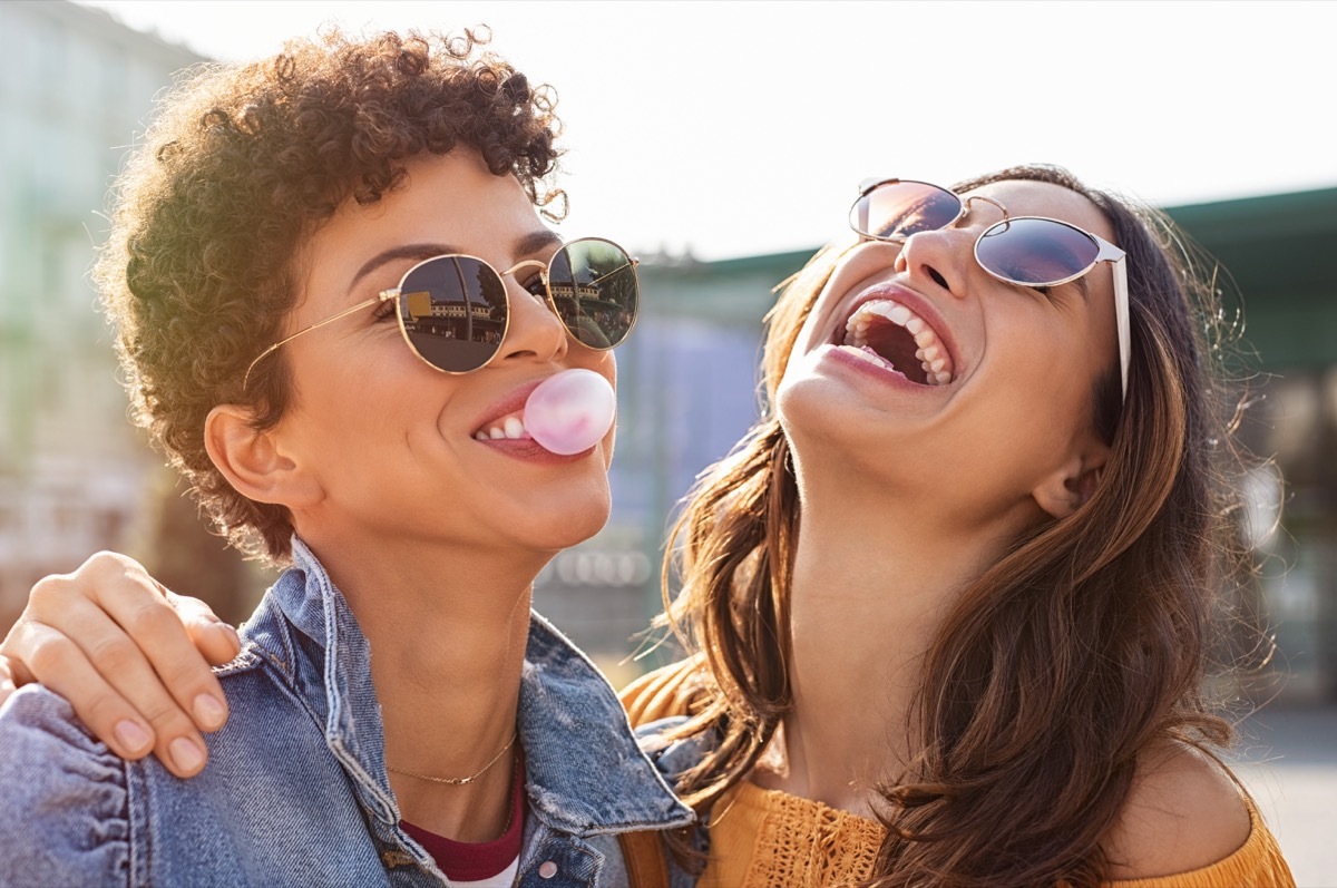 two women laughing