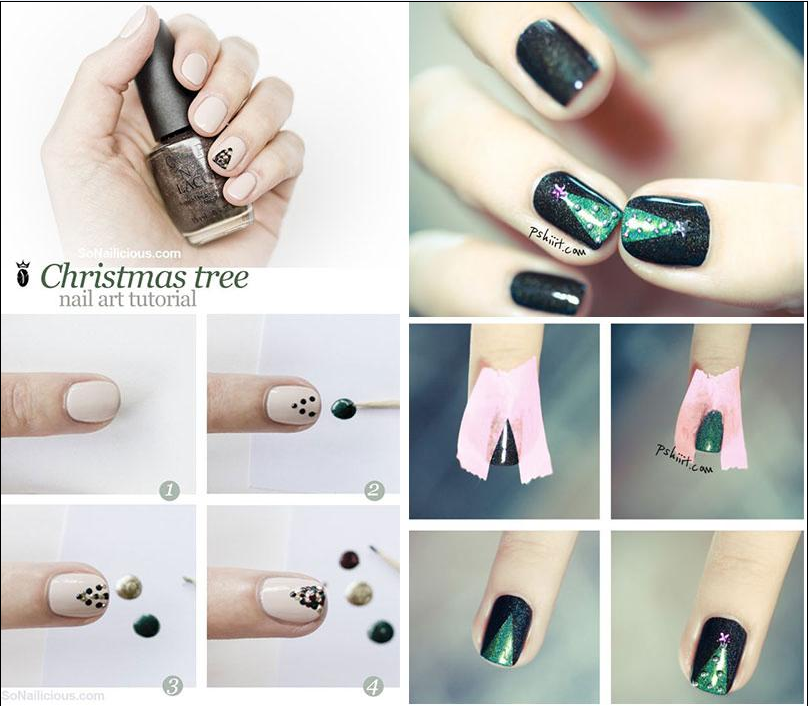 6. Glittery Christmas Trees Nails