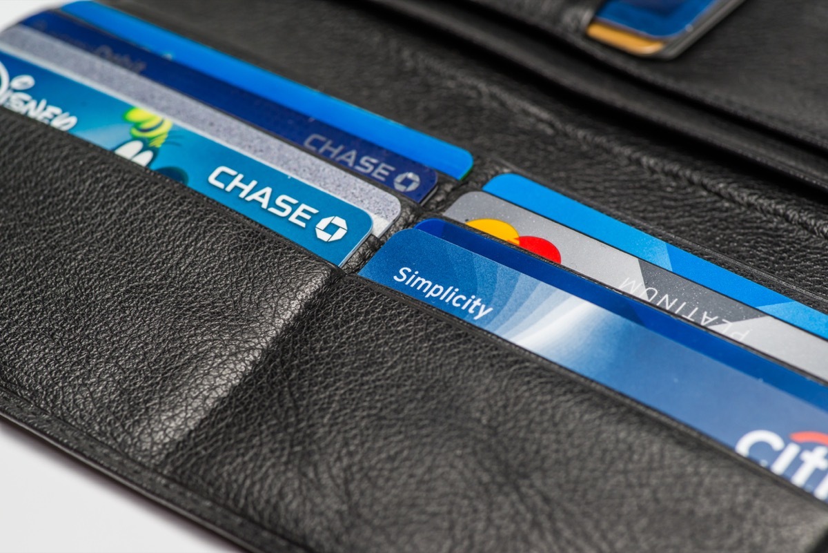 Close up of an open wallet with credit cards with Chase,Chase Disney,Citi Simplicity and Master card logos (for editorial use only)