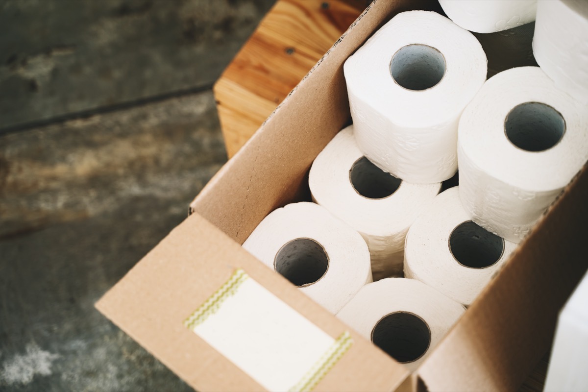 Toilet paper in carton craft box in plastic free store