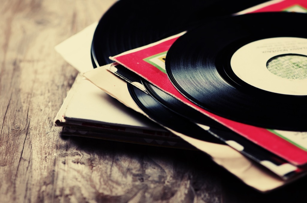 stack of vinyl records