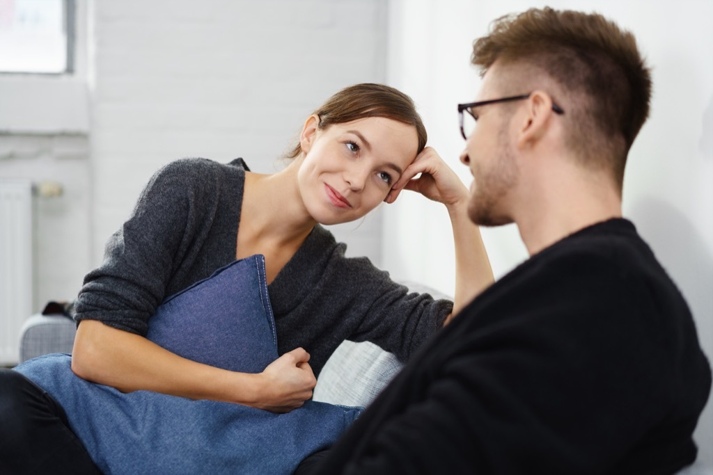 Couple, man talking what women want to hear