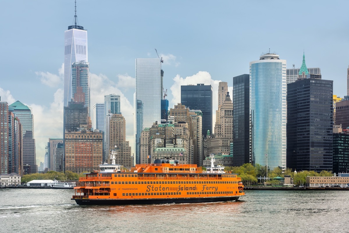 staten island ferry and new york city's skyline