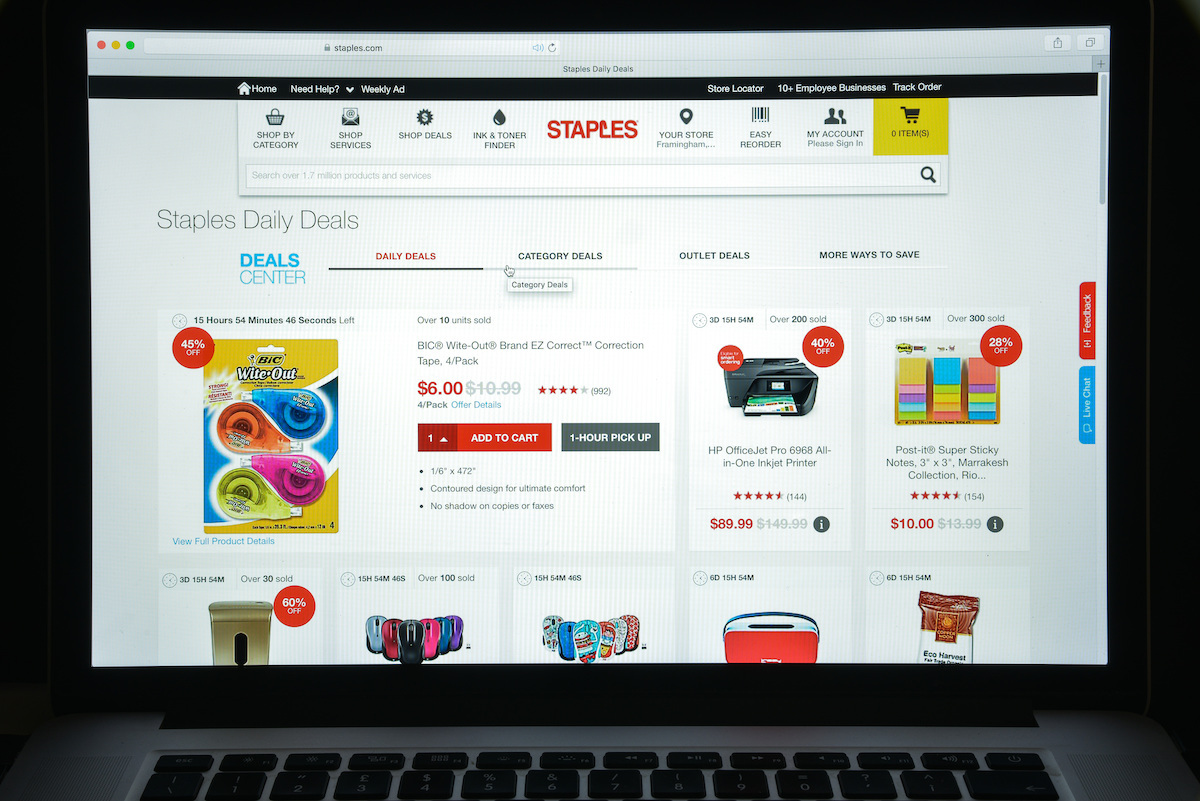 Staples website on laptop