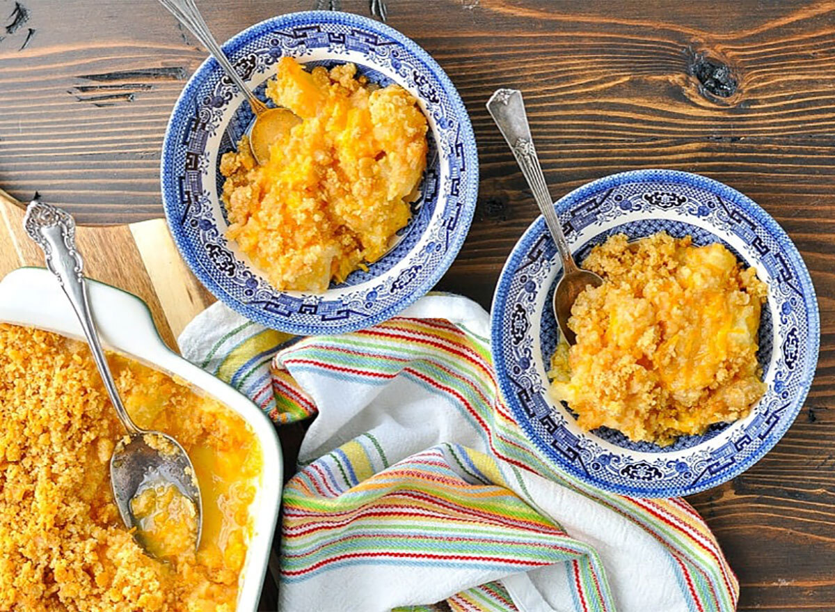 pineapple casserole in two serving plates